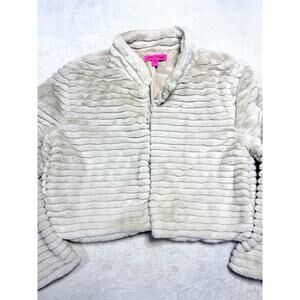Betsey Johnson Faux Fur Ribbed Jacket Cream M Glamoratti After-Hours Night-Luxe